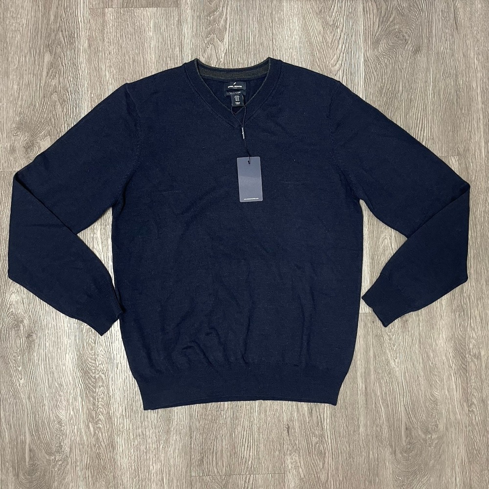 Daniel Hechter Sweater Men's Medium Blue Extra Fine Merino Wool V-neck NWT